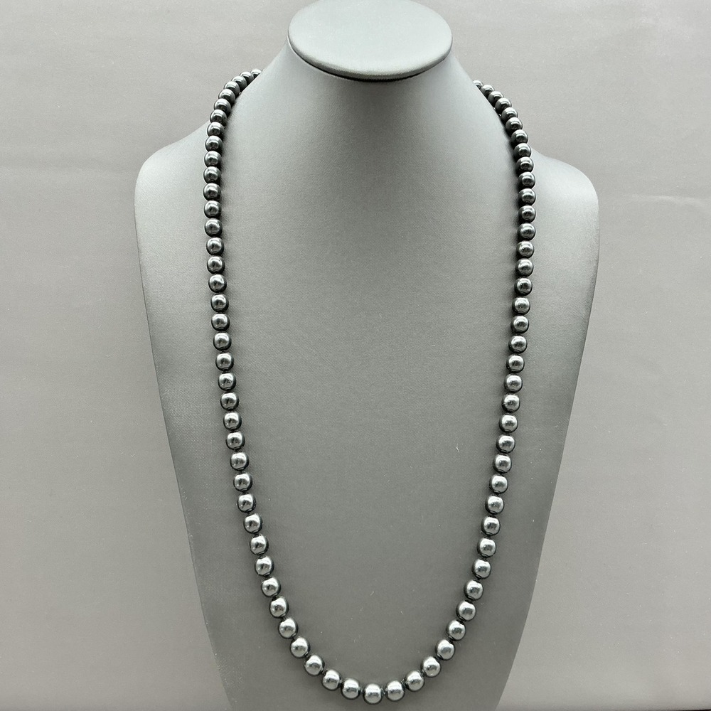 Necklace Beaded Gray Gunmetal Faux Pearl 7mm Beads Lobster Clasp Jewelry 24"‎